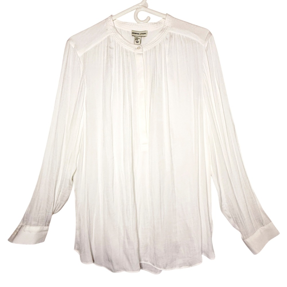 Adrienne Vittadini White Pleated Blouse XL Long Sleeve Romantic Quiet Luxury